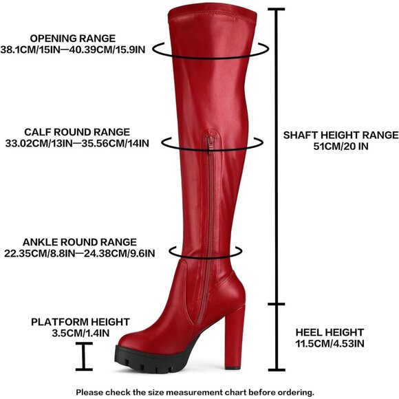 Women's Red Platform Boots Chunky Heel Over Knee High Rounded Toe Long Boots - Picture 2 of 6